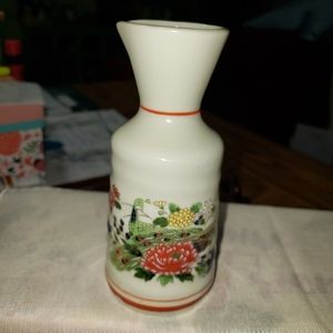 Vintage Made in Japan Sake Bottle with a Peacock and Flowers